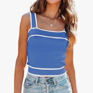 Blue and White Knit Women's Cropped Tank Top